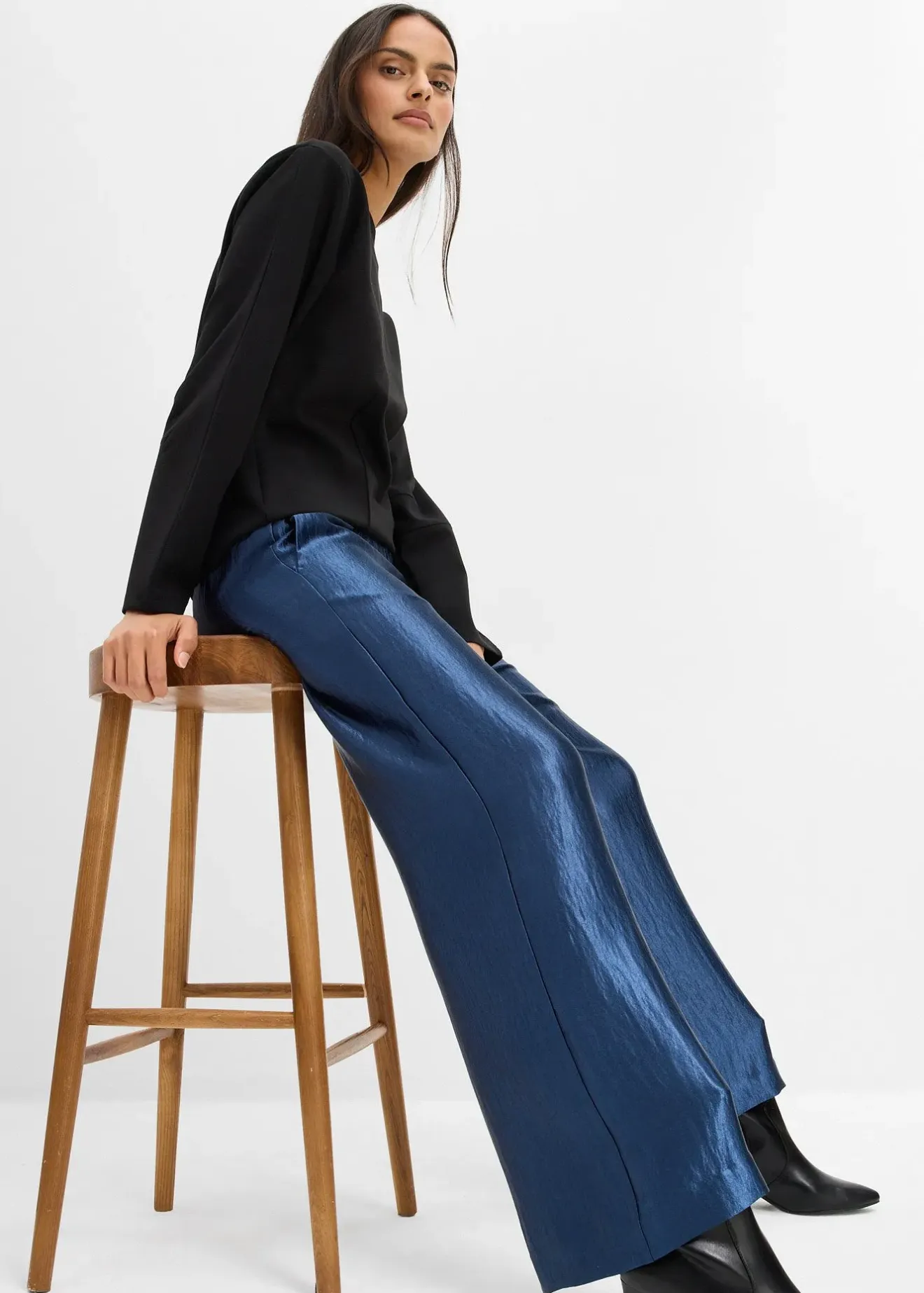 bonprix Pantalon palazzo satiné à taille élastiquée|Femme Pantalons