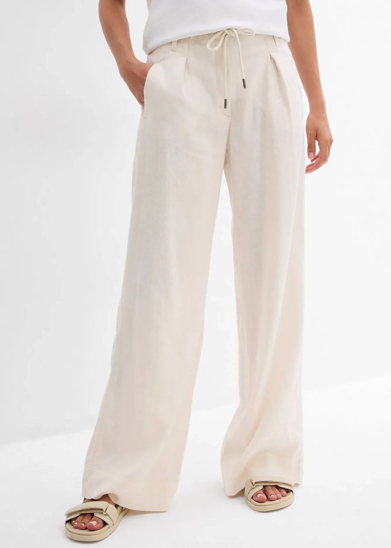 bonprix Pantalon paper bag en lin mélangé léger|Femme Pantalons