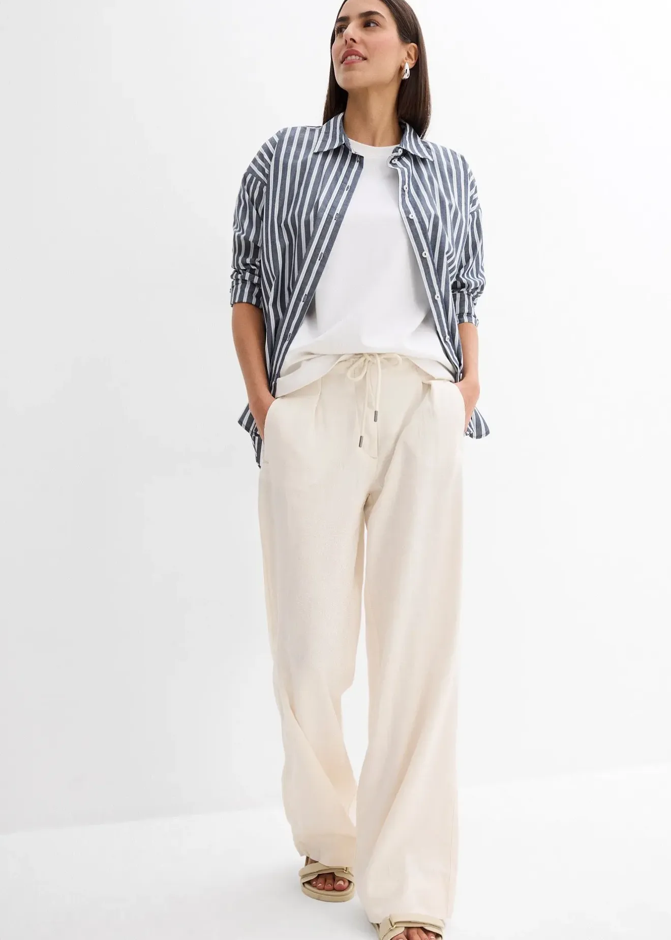 bonprix Pantalon paper bag en lin mélangé léger|Femme Pantalons