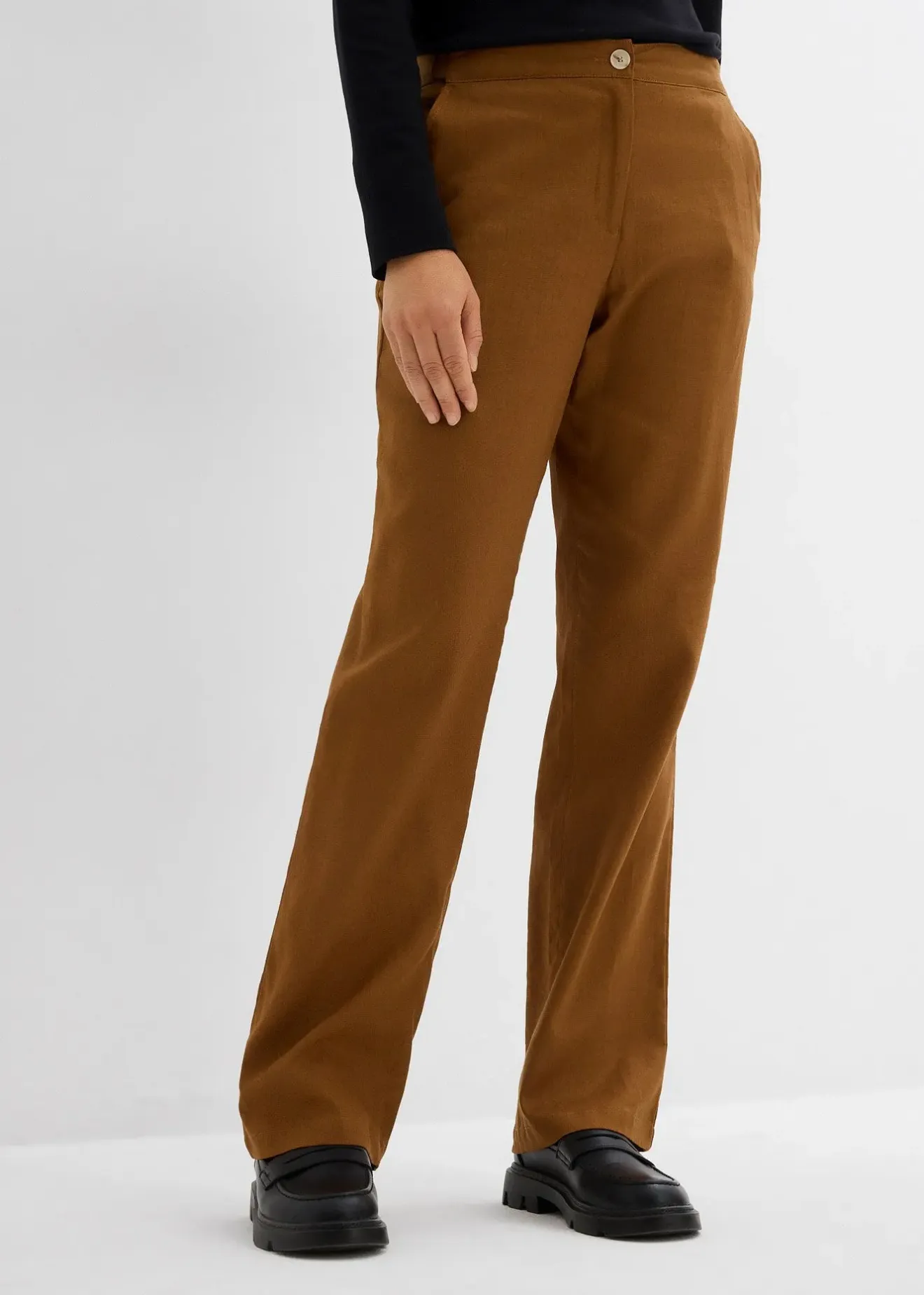 Femme bonprix Pantalons|Pantalon taille haute en lin et viscose