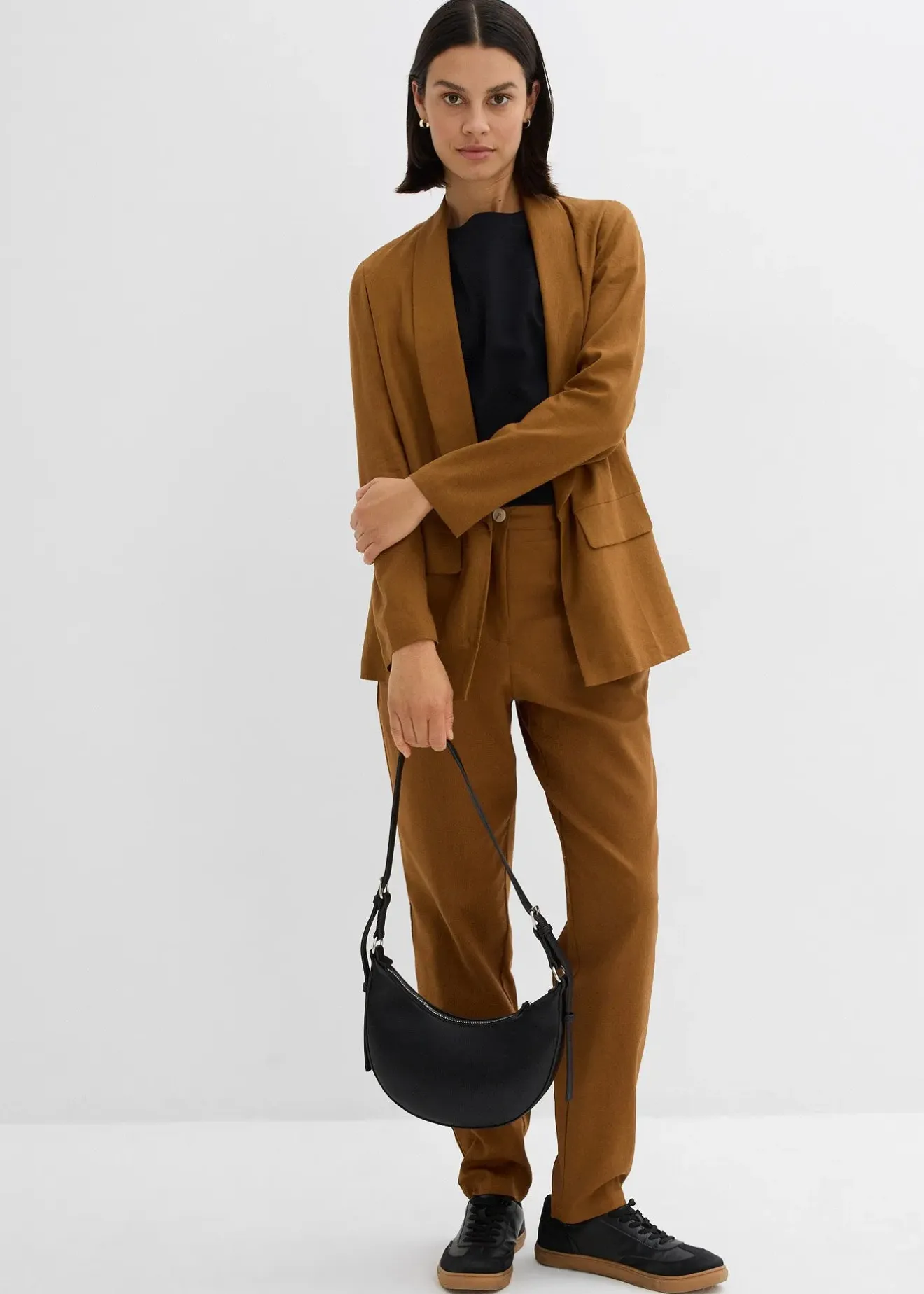 Femme bonprix Pantalons|Pantalon taille haute en lin et viscose