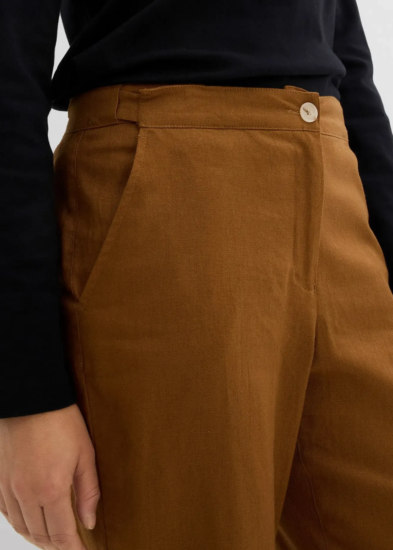 Femme bonprix Pantalons|Pantalon taille haute en lin et viscose