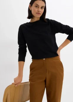 Femme bonprix Pantalons|Pantalon taille haute en lin et viscose