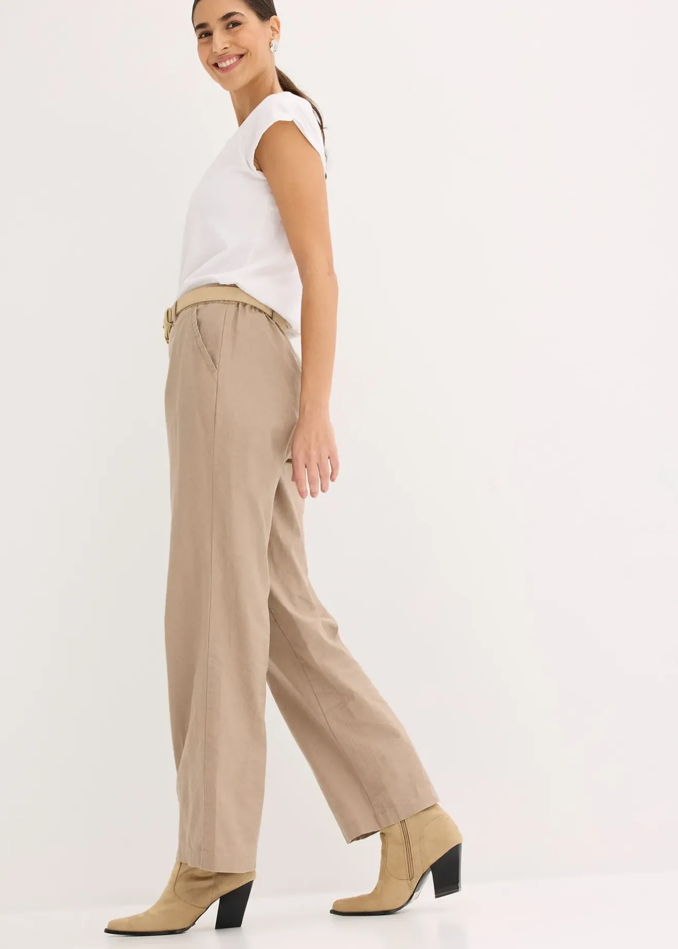 Femme bonprix Pantalons|Pantalon tissé en lin et coton