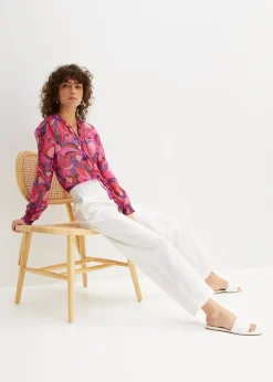 bonprix Pantalon tissé en lin et coton|Femme Pantalons