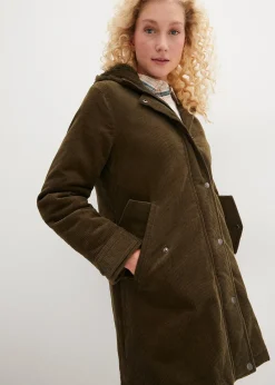 Femme bonprix Vestes & Manteaux|Parka chaude en velours côtelé avec capuche doublée polaire, coupe trapèze