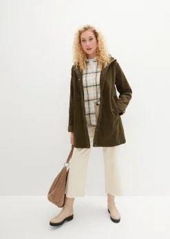 Femme bonprix Vestes & Manteaux|Parka chaude en velours côtelé avec capuche doublée polaire, coupe trapèze