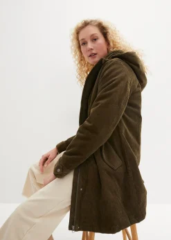 Femme bonprix Vestes & Manteaux|Parka chaude en velours côtelé avec capuche doublée polaire, coupe trapèze