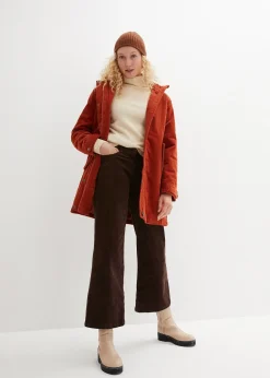 bonprix Parka chaude en velours côtelé avec capuche doublée polaire, coupe trapèze|Femme Vestes & Manteaux