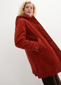 bonprix Parka chaude en velours côtelé avec capuche doublée polaire, coupe trapèze|Femme Vestes & Manteaux