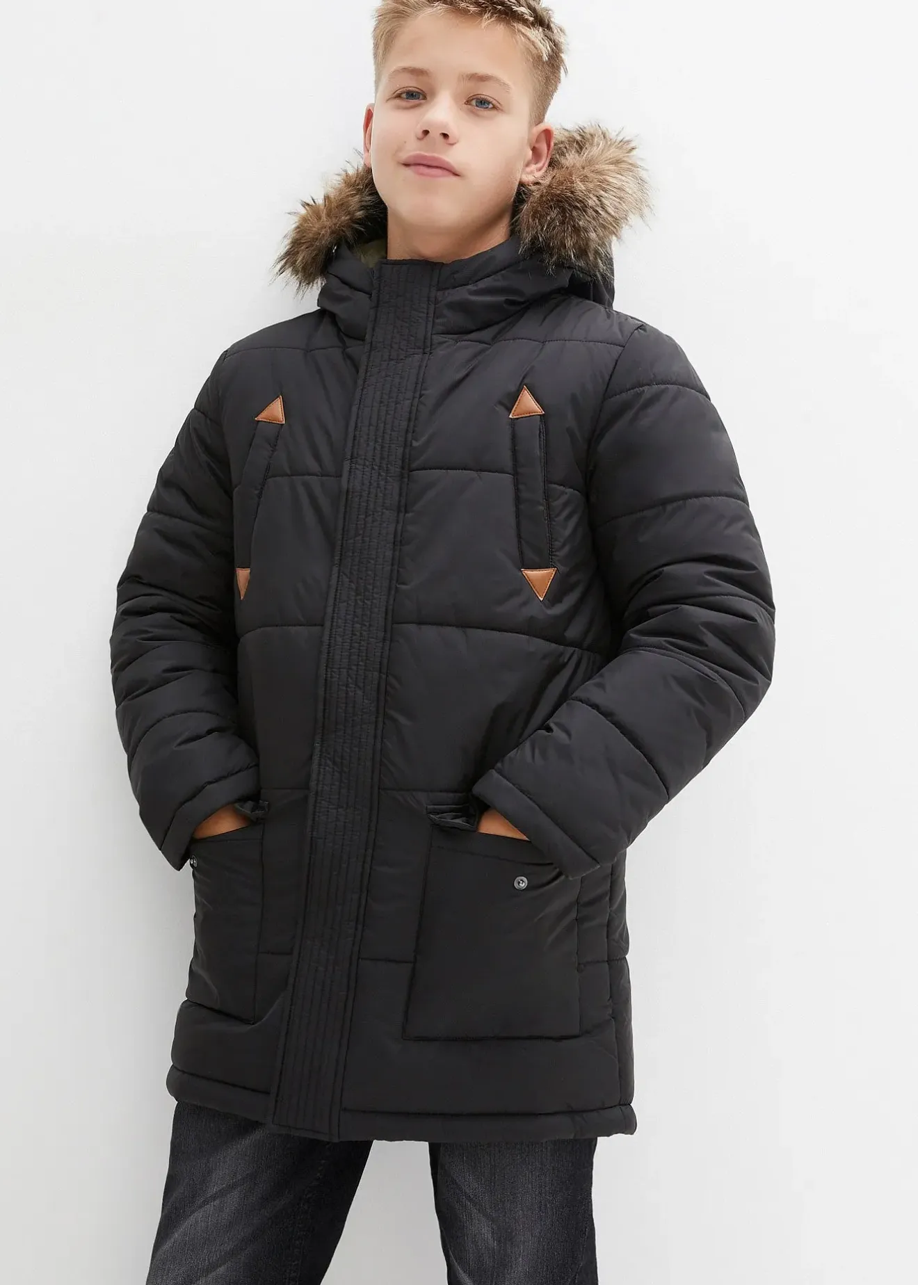 bonprix Parka d’hiver à détails enduits et capuche bordée|Enfant Vêtements Enfant|Garçons 9-16 Ans·Vestes Outdoor