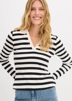 Femme bonprix T-Shirts & Tops|Polo côtelé à manches longues