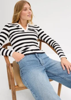 Femme bonprix T-Shirts & Tops|Polo côtelé à manches longues