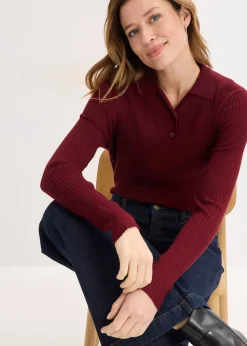 bonprix Polo en fine maille à boutons|Femme Maille|Pulls & Gilets
