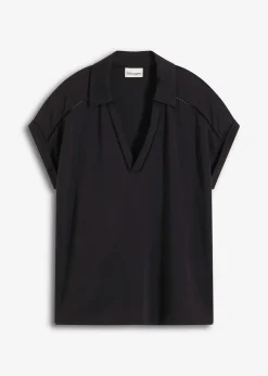 bonprix Polo en maille piquée de viscose avec empiècement en dentelle|Femme T-Shirts & Tops