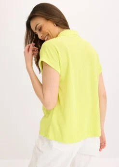 bonprix Polo en maille piquée de viscose avec empiècement en dentelle|Femme T-Shirts & Tops