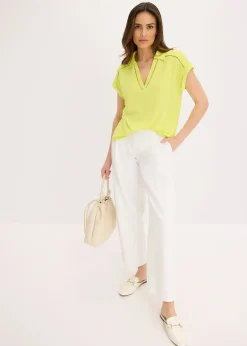 bonprix Polo en maille piquée de viscose avec empiècement en dentelle|Femme T-Shirts & Tops