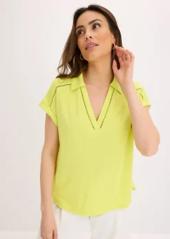 bonprix Polo en maille piquée de viscose avec empiècement en dentelle|Femme T-Shirts & Tops
