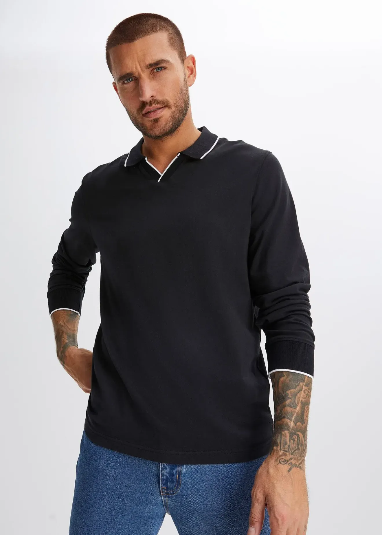 Homme bonprix T-Shirts & Polos|Polo manches longues 100% coton