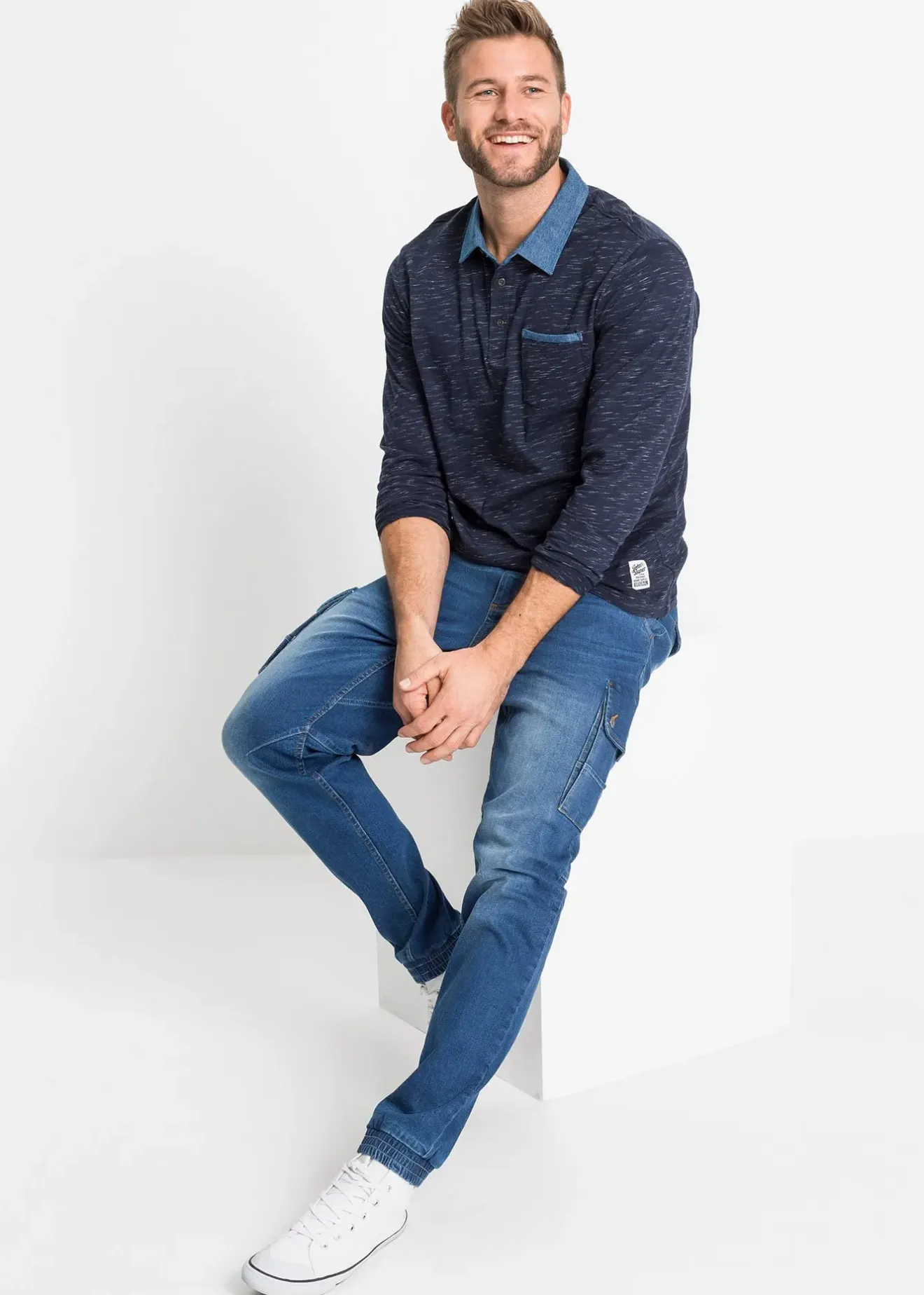 Homme bonprix T-Shirts & Polos|Polo manches longues 100% coton