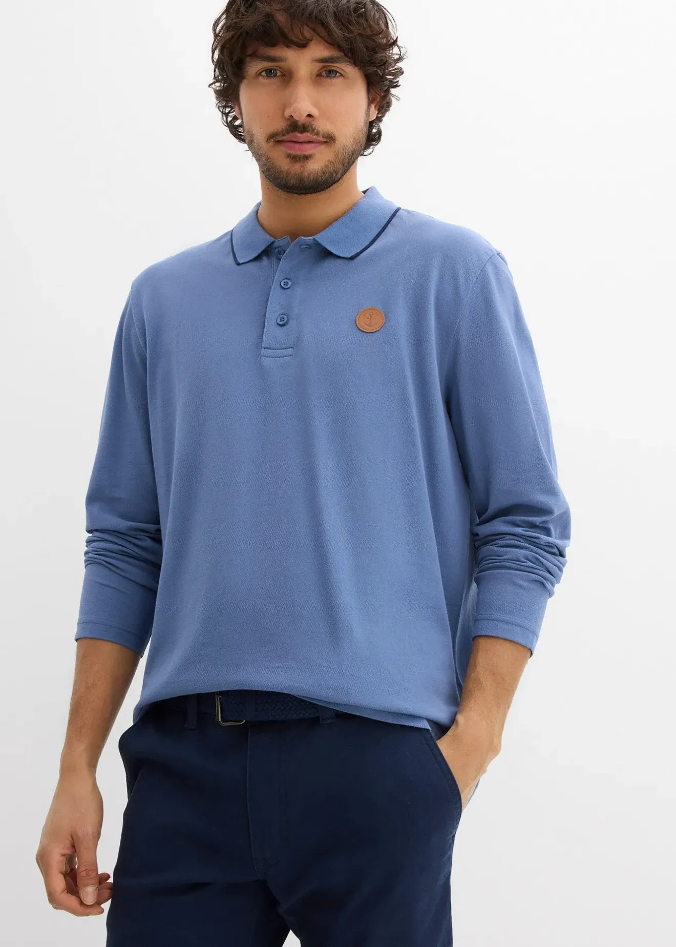 Homme bonprix T-Shirts & Polos|Polo manches longues classique avec détails contrastants, regular