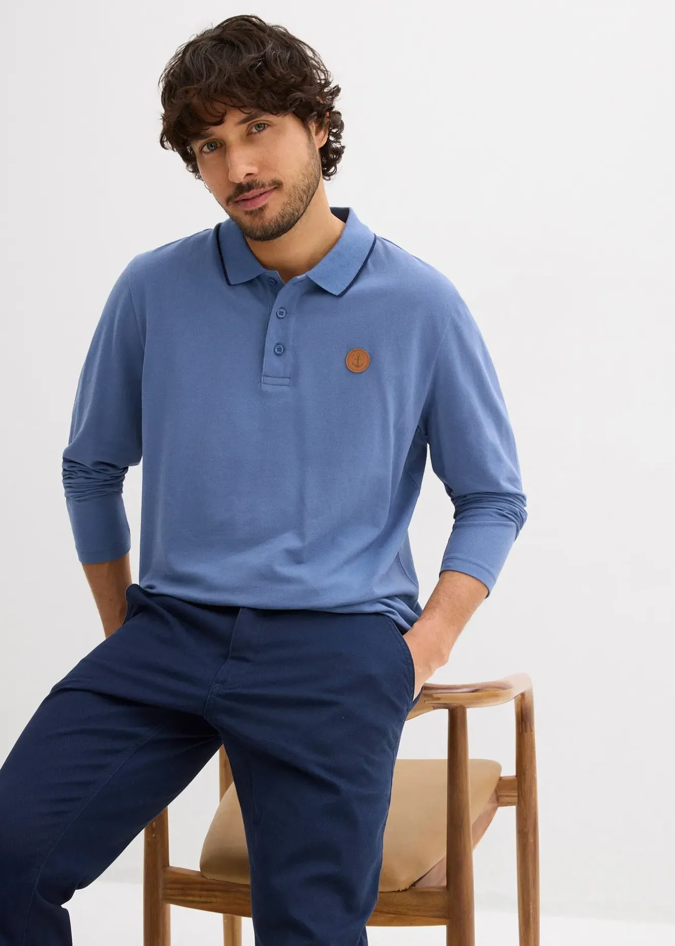 Homme bonprix T-Shirts & Polos|Polo manches longues classique avec détails contrastants, regular