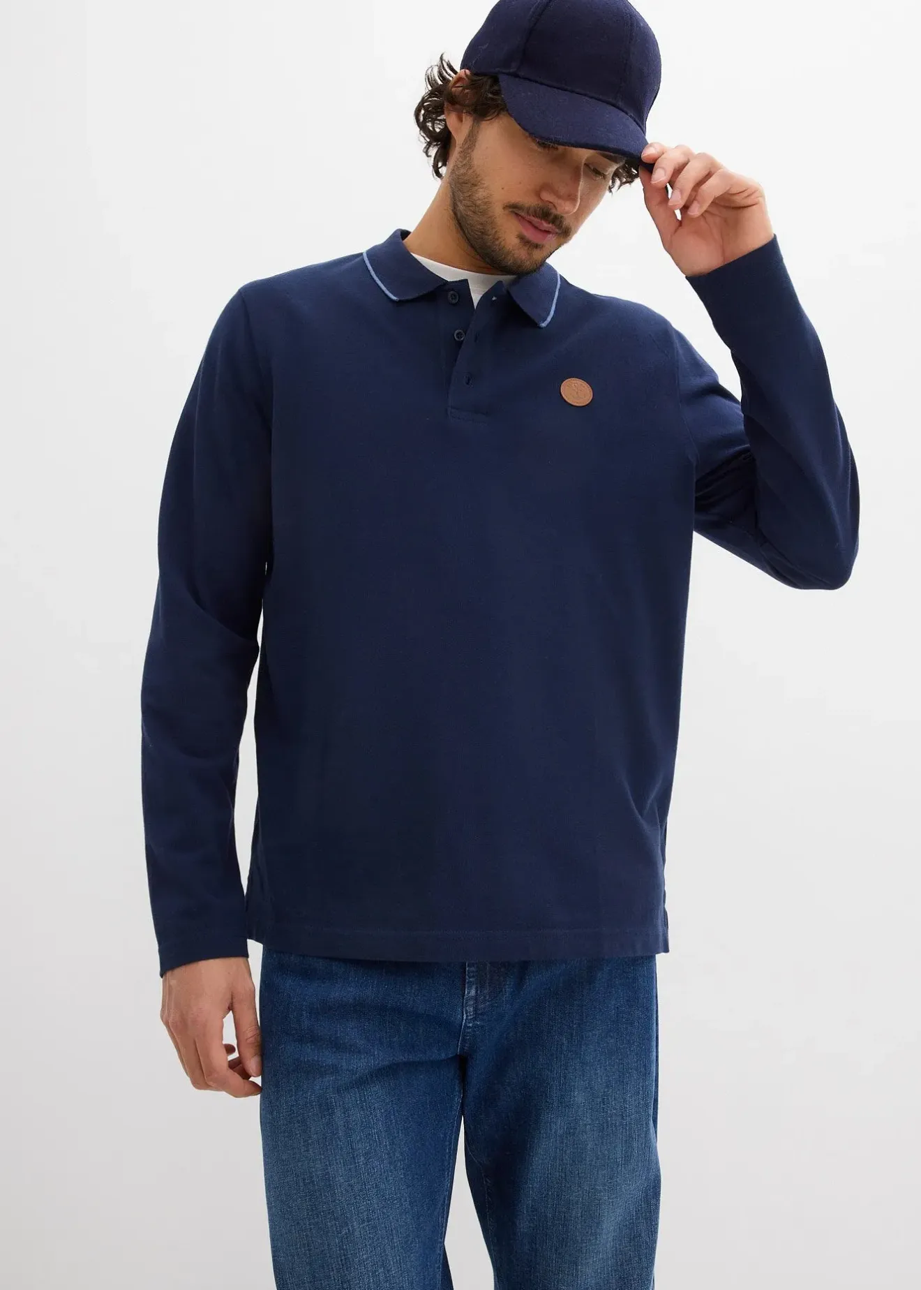 bonprix Polo manches longues classique avec détails contrastants, regular|Homme T-Shirts & Polos