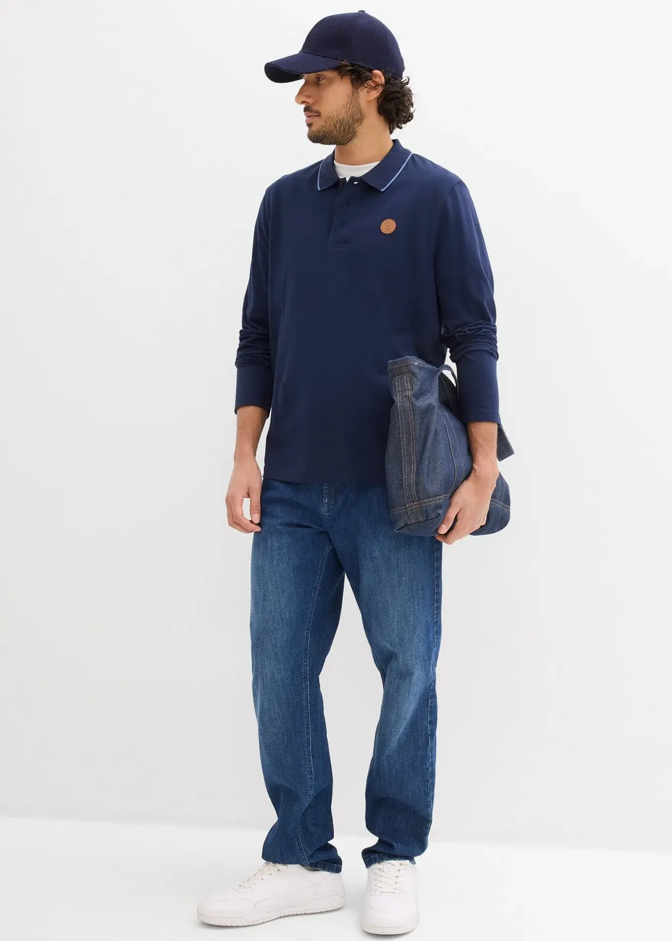 bonprix Polo manches longues classique avec détails contrastants, regular|Homme T-Shirts & Polos