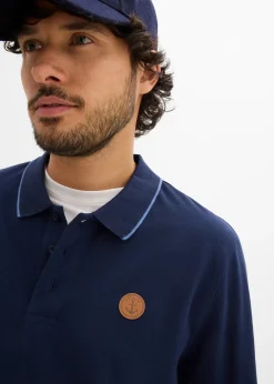 bonprix Polo manches longues classique avec détails contrastants, regular|Homme T-Shirts & Polos