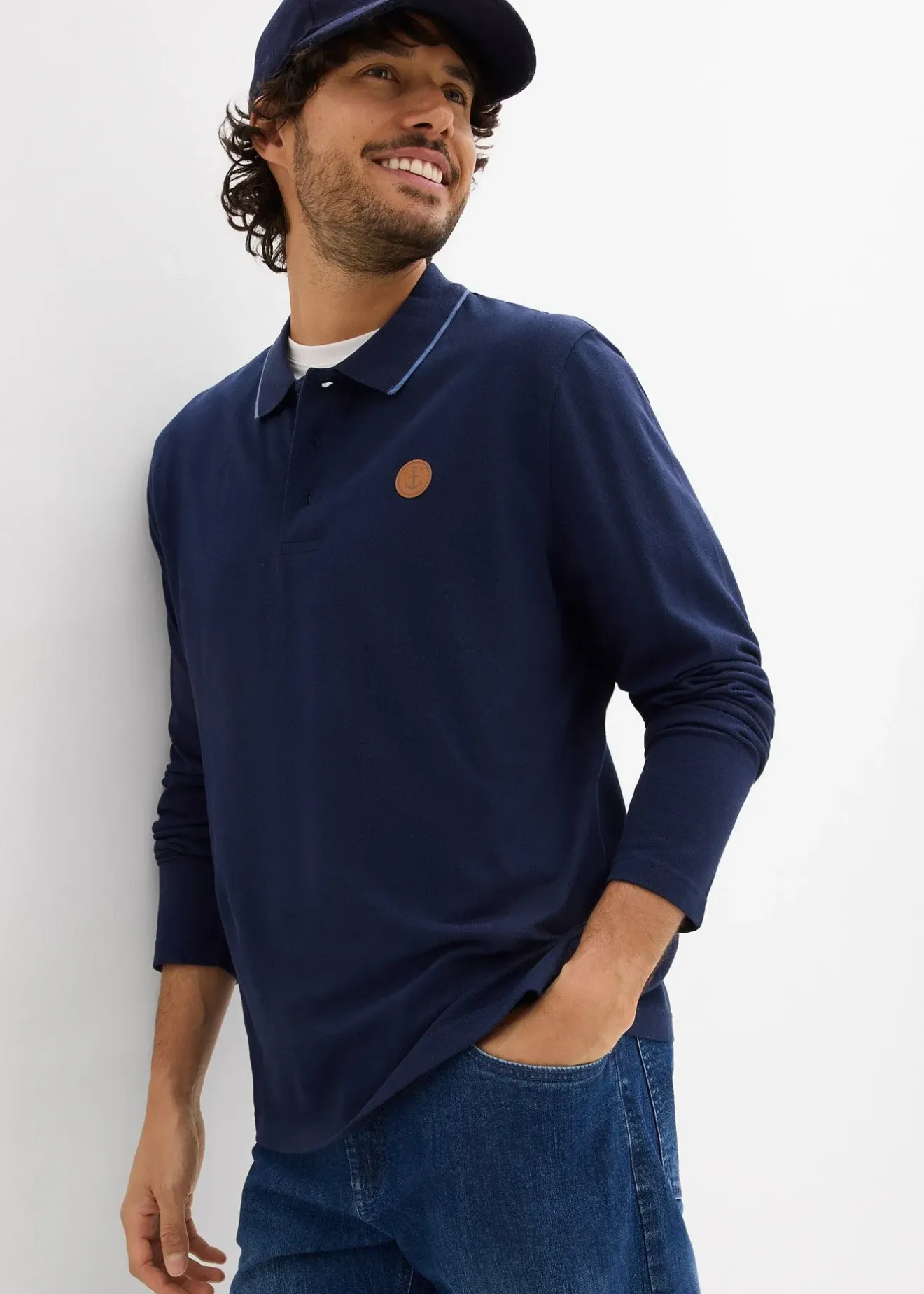bonprix Polo manches longues classique avec détails contrastants, regular|Homme T-Shirts & Polos