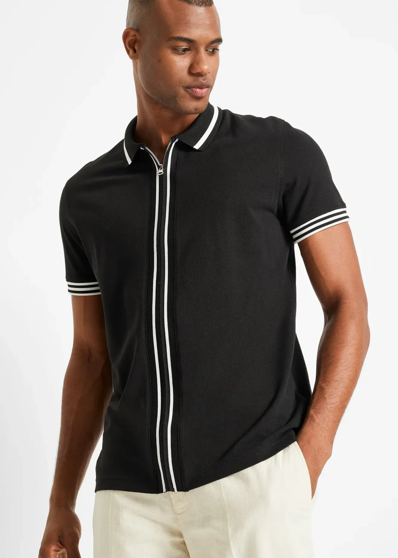 Homme bonprix T-Shirts & Polos|Polo zippé en maille piquée 100% coton