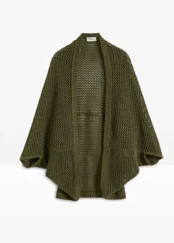 Femme bonprix Ponchos|Maille|Poncho à motif ajouré, avec lin