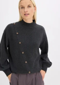 bonprix Pull à boutonnage asymétrique|Femme Maille|Pulls & Gilets