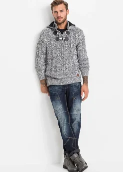 Homme bonprix Pulls & Gilets|Pull à capuche en grosse maille de coton mélangé