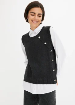 bonprix Pull à empiècement chemisier|Femme Maille|Pulls & Gilets