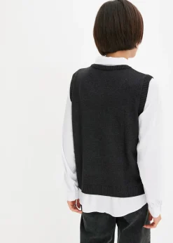 bonprix Pull à empiècement chemisier|Femme Maille|Pulls & Gilets