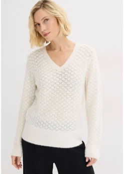 Femme bonprix Maille|Pulls & Gilets|Pull ajouré avec fil peluche