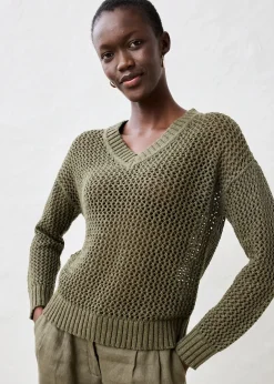 bonprix Pull ajouré en lin mélangé|Femme Maille|Premium