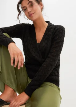 Femme bonprix Maille|Pulls & Gilets|Pull ajouré style cache-cœur