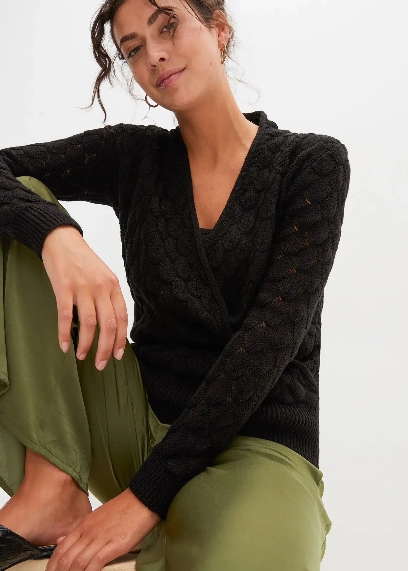 Femme bonprix Maille|Pulls & Gilets|Pull ajouré style cache-cœur