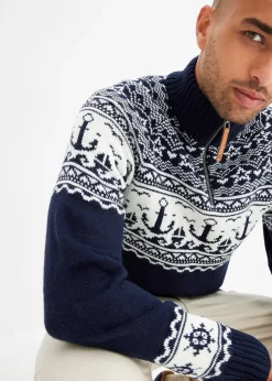 Homme bonprix Pulls & Gilets|Pull camionneur à motif norvégien marin