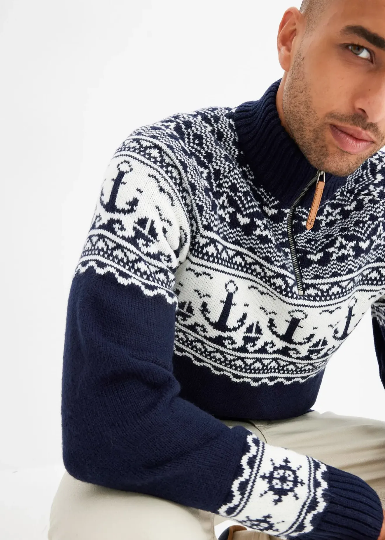 Homme bonprix Pulls & Gilets|Pull camionneur à motif norvégien marin