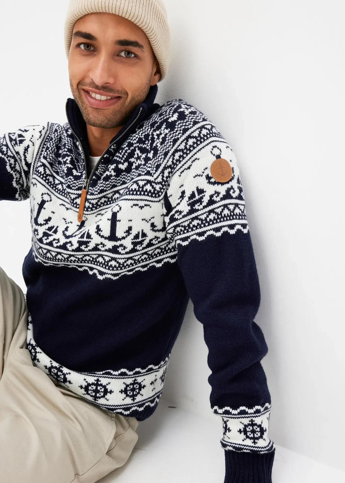 Homme bonprix Pulls & Gilets|Pull camionneur à motif norvégien marin