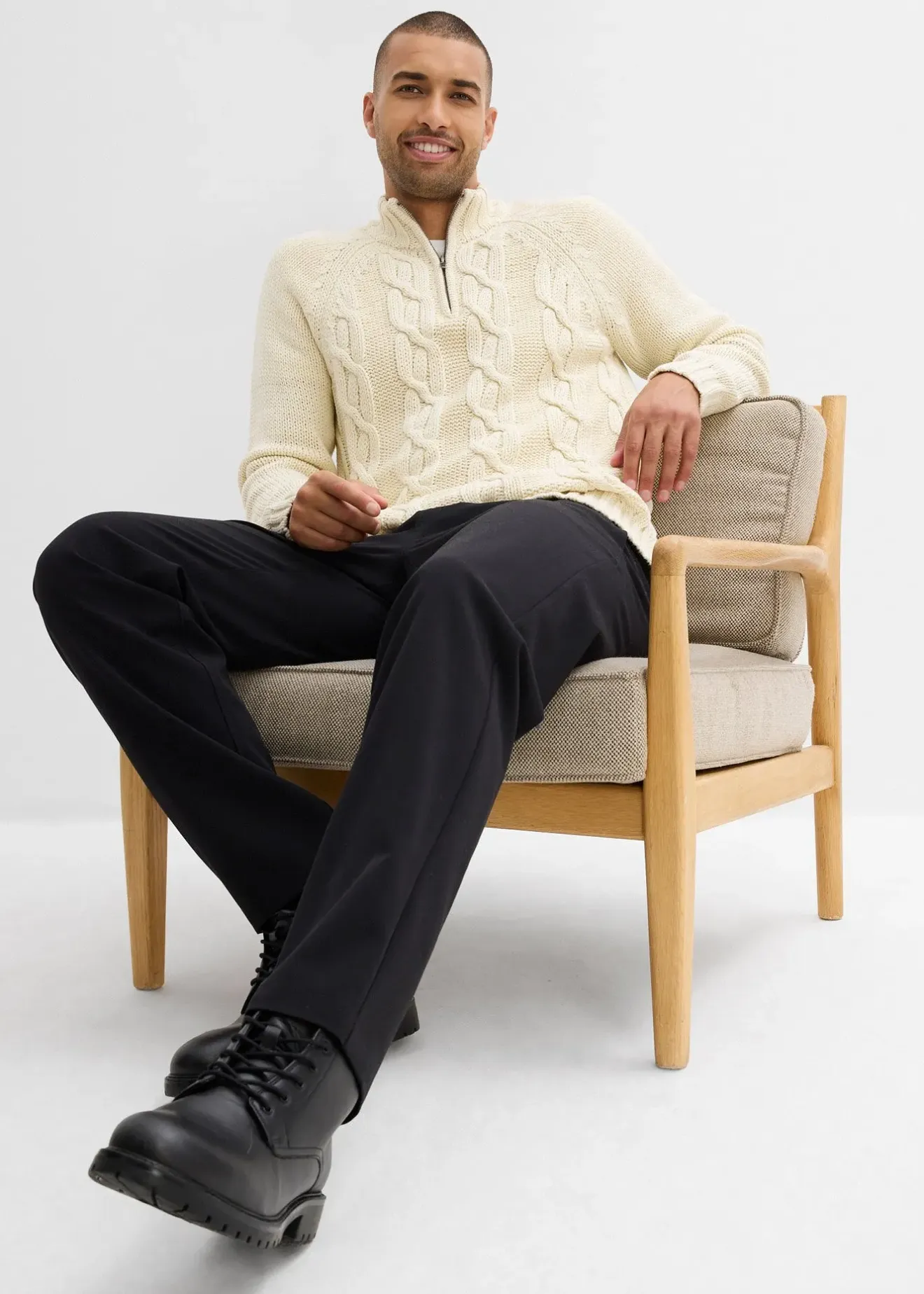 Homme bonprix Pulls & Gilets|Pull camionneur doux en grosse maille à motif torsadé