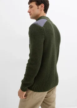 Homme bonprix Pulls & Gilets|Pull camionneur en grosse maille avec empiècements en tissu