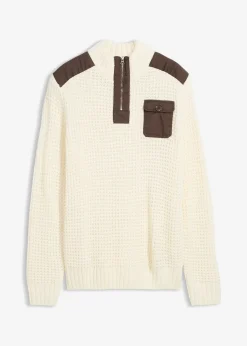 bonprix Pull camionneur en grosse maille avec empiècements en tissu|Homme Pulls & Gilets