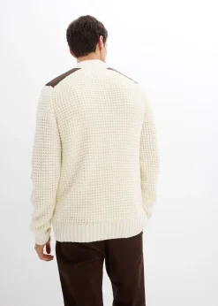 bonprix Pull camionneur en grosse maille avec empiècements en tissu|Homme Pulls & Gilets