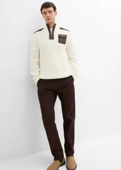 bonprix Pull camionneur en grosse maille avec empiècements en tissu|Homme Pulls & Gilets