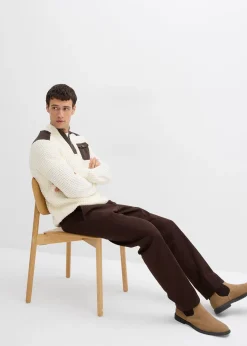 bonprix Pull camionneur en grosse maille avec empiècements en tissu|Homme Pulls & Gilets