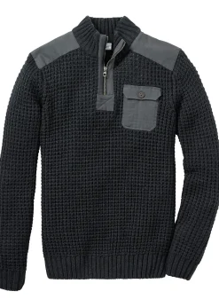 bonprix Pull camionneur en grosse maille avec empiècements en tissu|Homme Pulls & Gilets